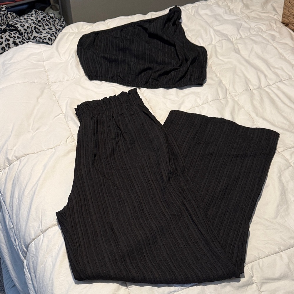 SHEIN Black Pinstripe two piece  Set